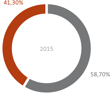 Gráfico: Porcentagem Colaboradoras versus Colaboradores em 2015