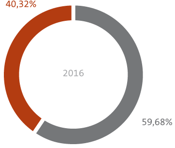 Gráfico: Porcentaje Colaboradoras versus Colaboradores en 2016