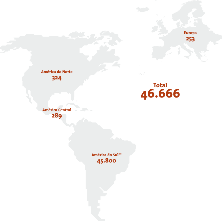 Mapa: destino de passageiros por continente em 2016 - BH Airport